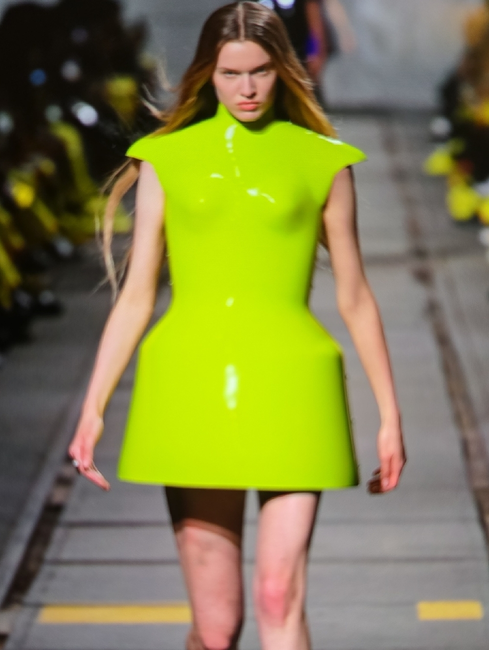 Alexander MCQUEEN Neon Lime Sculpted Midi Dress